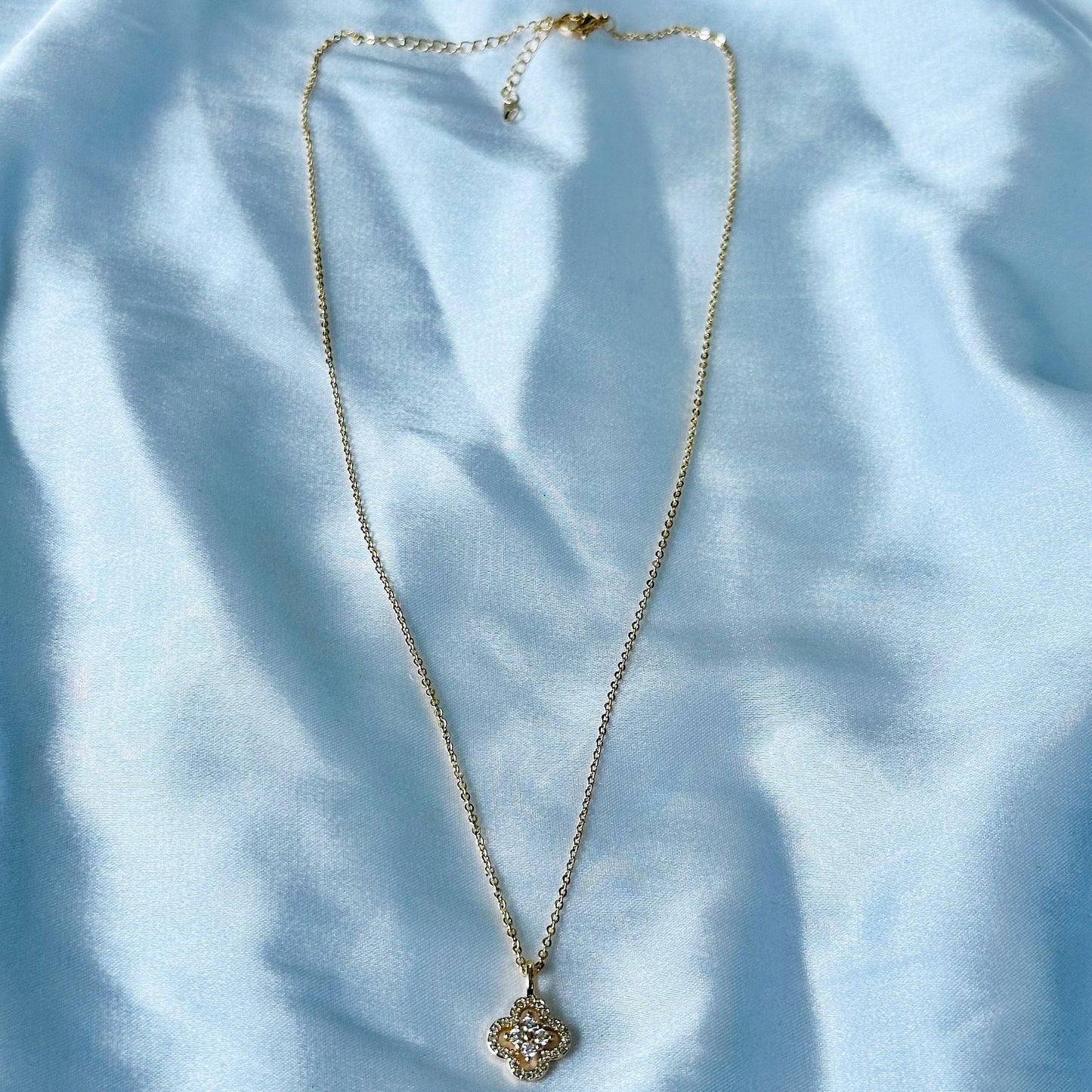 Floral Design American Diamond Gold Plated Stainless Steel Necklace