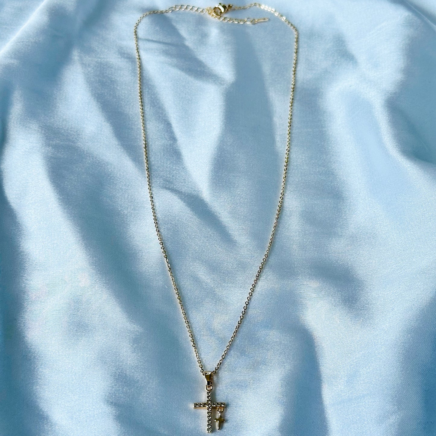 Cross Design American Diamond Gold Plated Stainless Steel Necklace