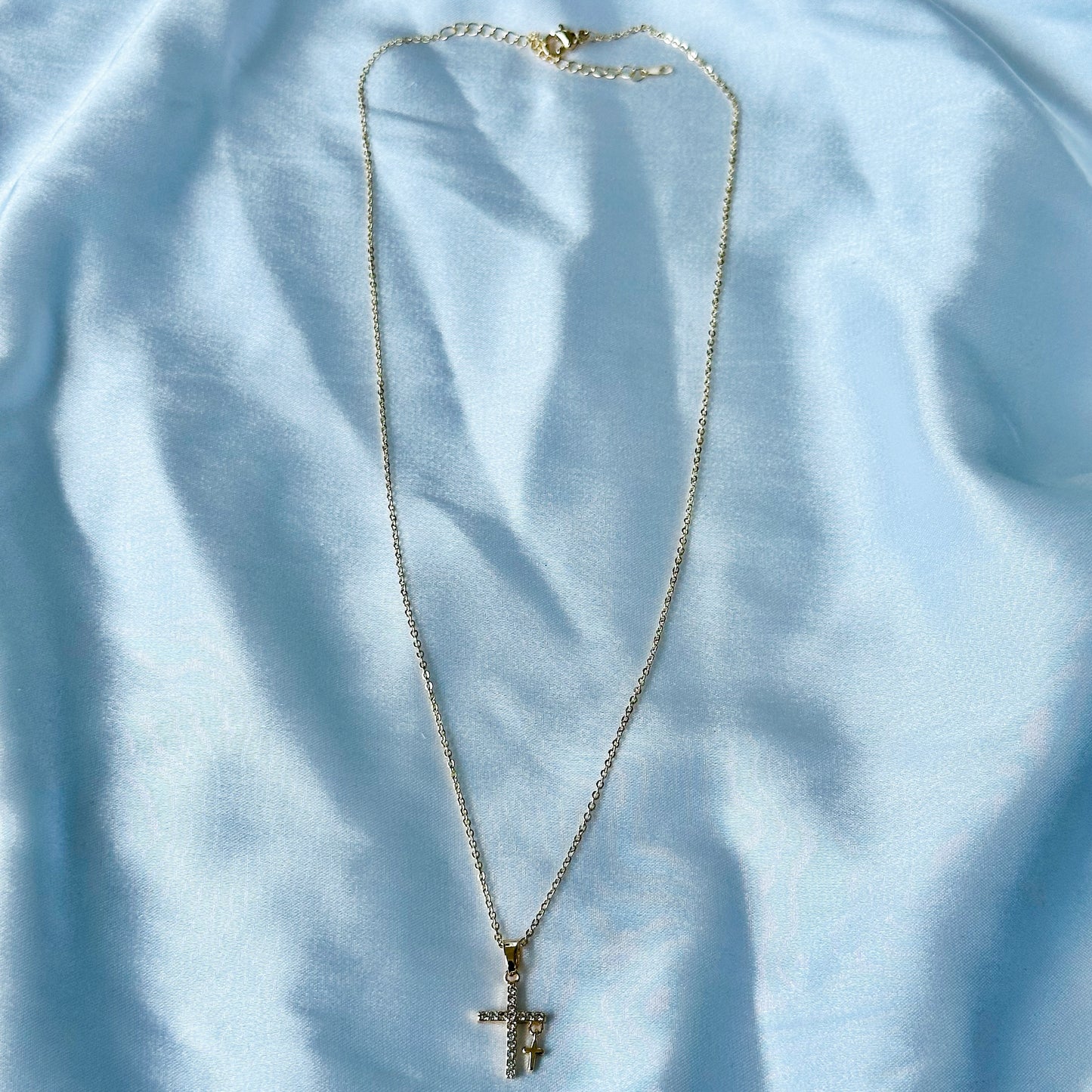 Cross Design American Diamond Gold Plated Stainless Steel Necklace