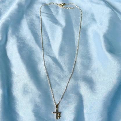 Cross Design American Diamond Gold Plated Stainless Steel Necklace