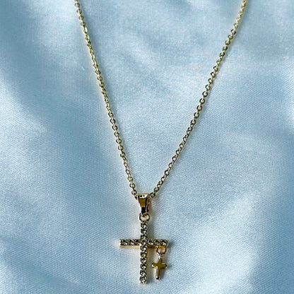 Cross Design American Diamond Gold Plated Stainless Steel Necklace
