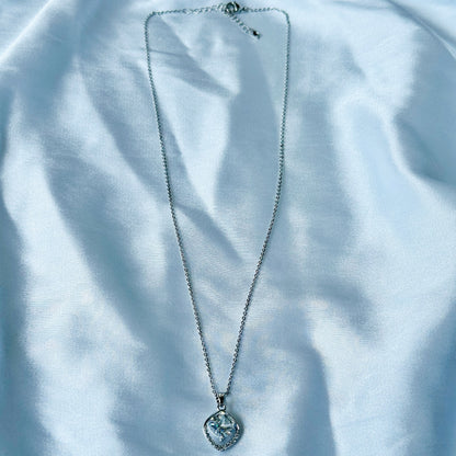 Solitaire Cubic Zircon American Diamond Silver Plated Stainless Steel Necklace