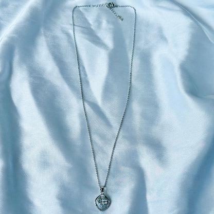 Solitaire Cubic Zircon American Diamond Silver Plated Stainless Steel Necklace