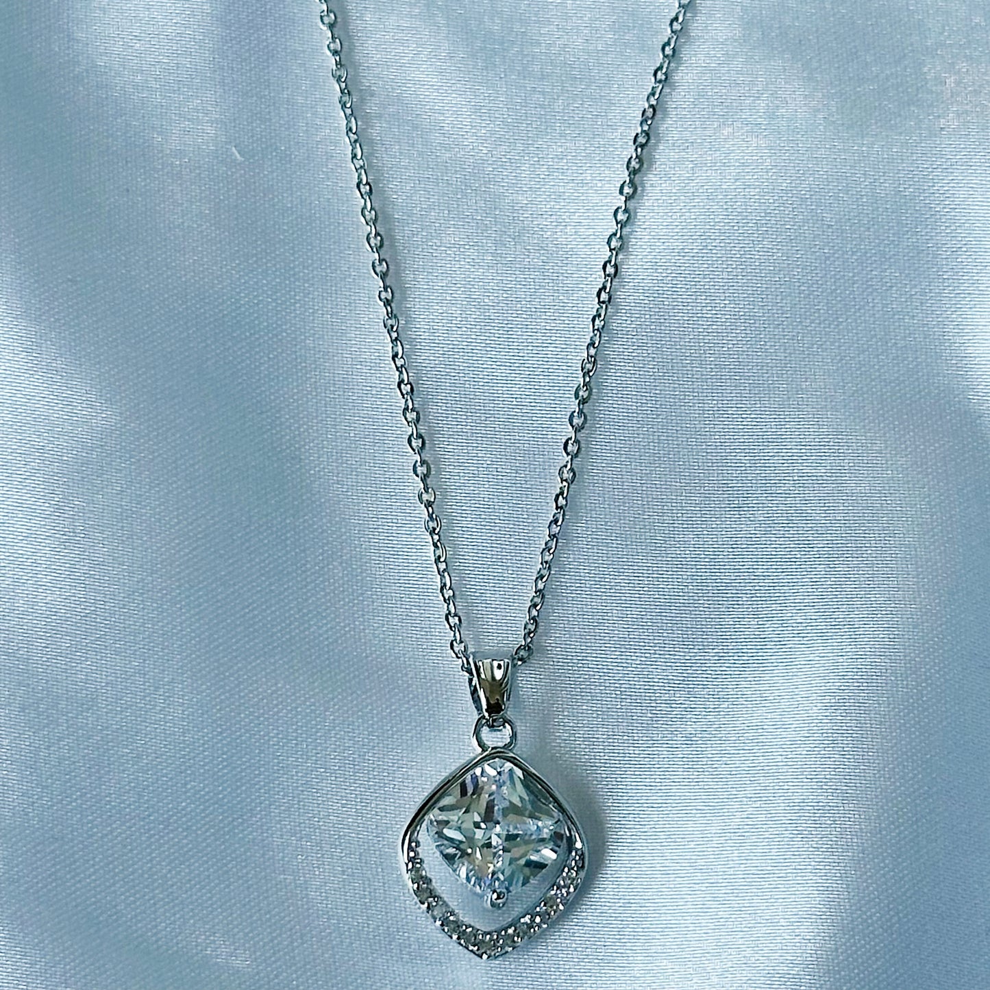 Solitaire Cubic Zircon American Diamond Silver Plated Stainless Steel Necklace