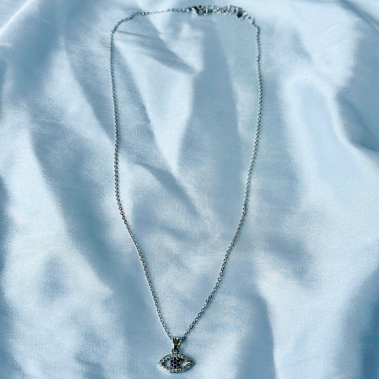 Evil Eye Design American Diamond Silver Plated Stainless Steel Necklace