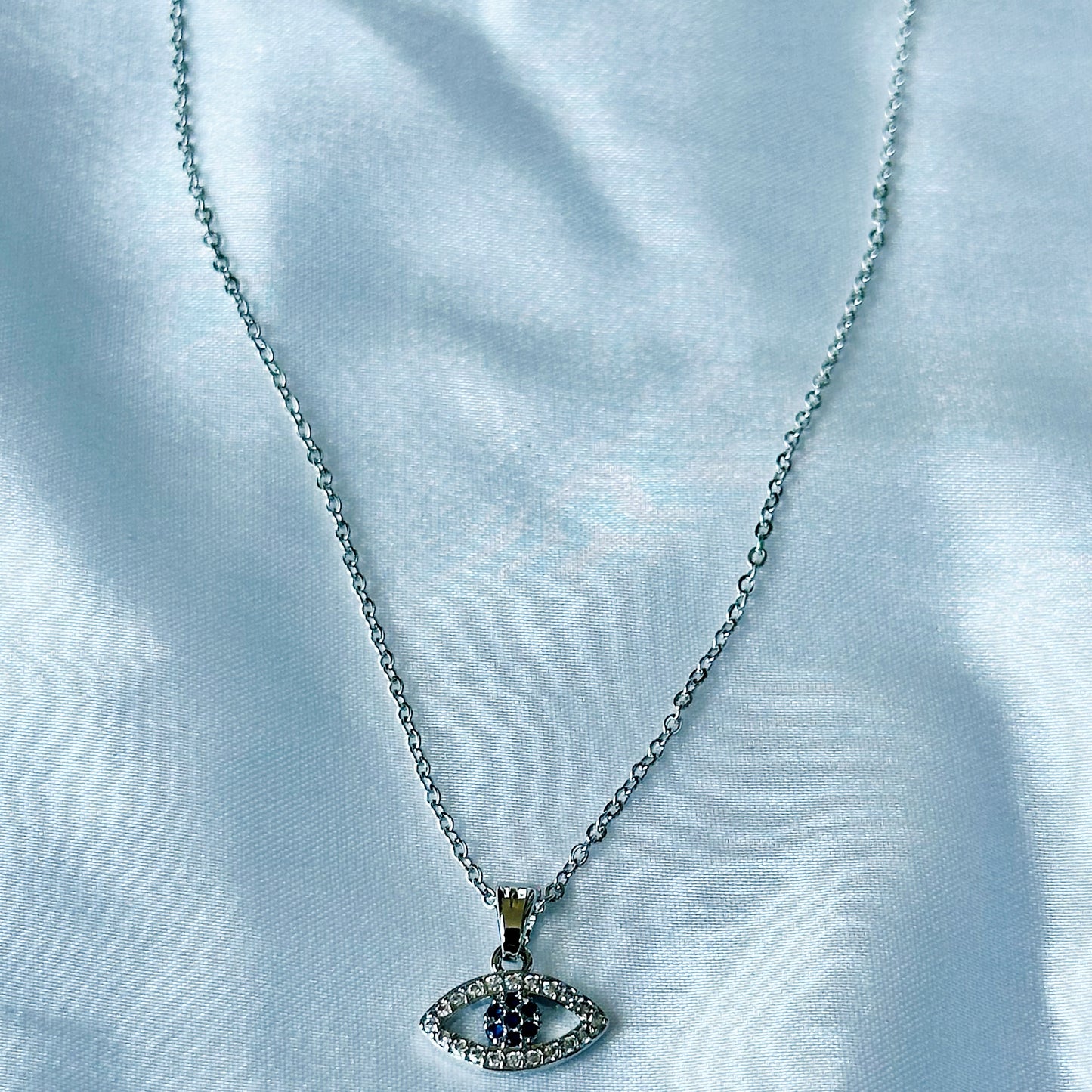 Evil Eye Design American Diamond Silver Plated Stainless Steel Necklace