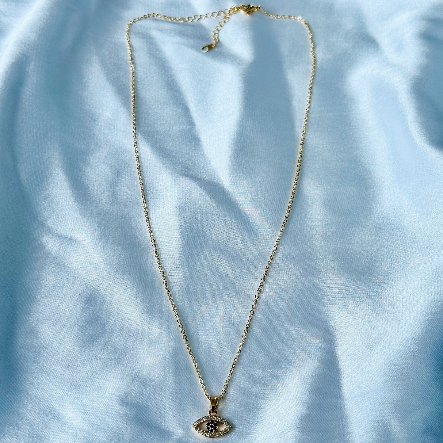 Evil Eye Design American Diamond Gold Plated Stainless Steel Necklace