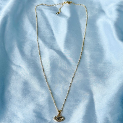 Evil Eye Design American Diamond Gold Plated Stainless Steel Necklace