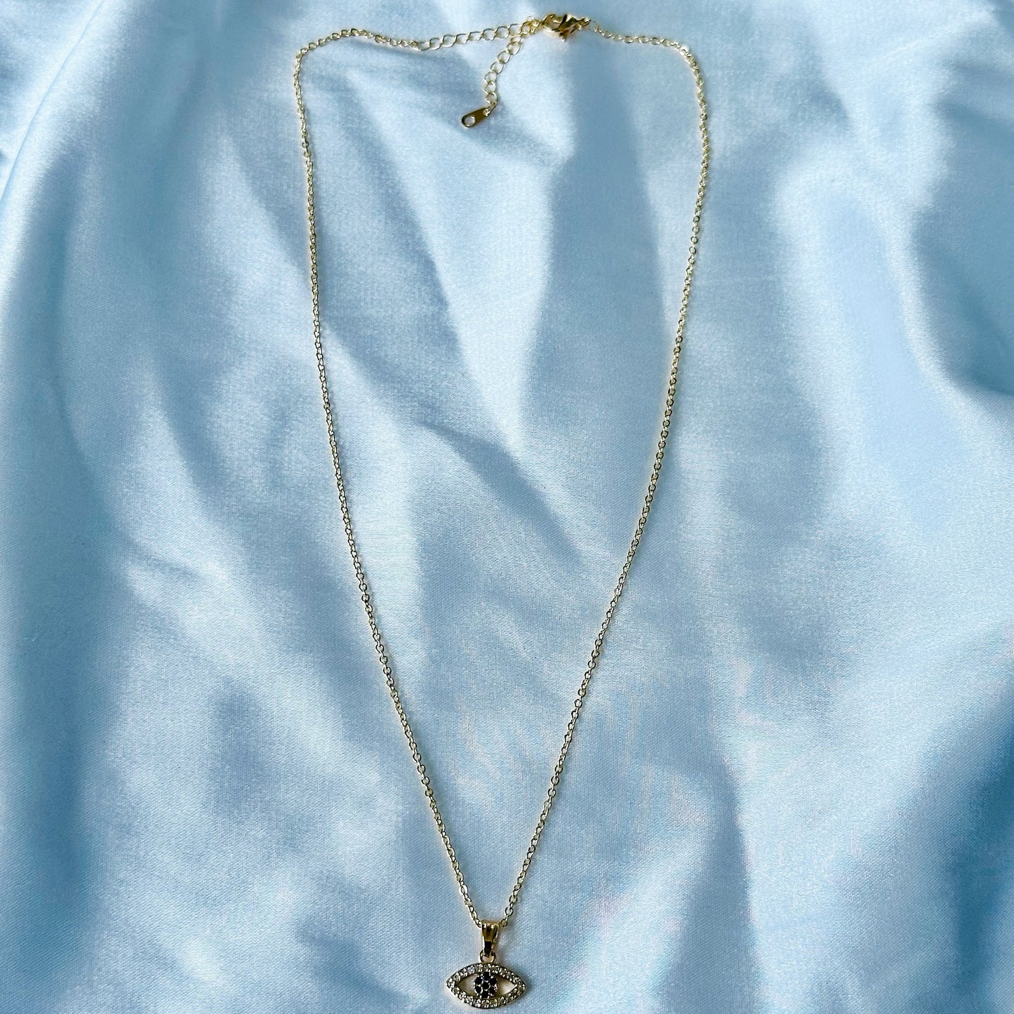 Evil Eye Design American Diamond Gold Plated Stainless Steel Necklace