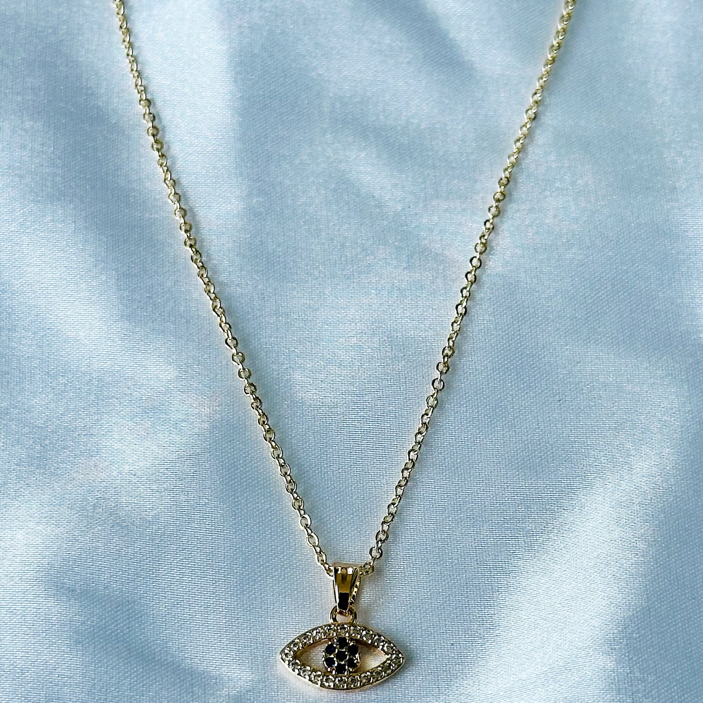 Evil Eye Design American Diamond Gold Plated Stainless Steel Necklace