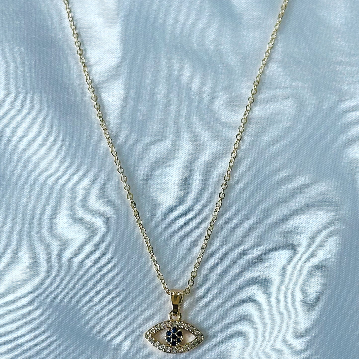 Evil Eye Design American Diamond Gold Plated Stainless Steel Necklace