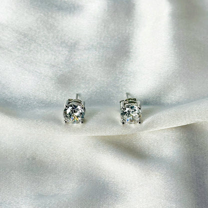 Solitaire Cubic Zircon Crushed Ice Cut Diamond Silver Plated Stud Earrings