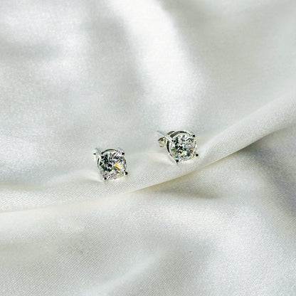 Solitaire Cubic Zircon Crushed Ice Cut Diamond Silver Plated Stud Earrings