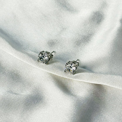 Solitaire Cubic Zircon Crushed Ice Cut Diamond Silver Plated Stud Earrings