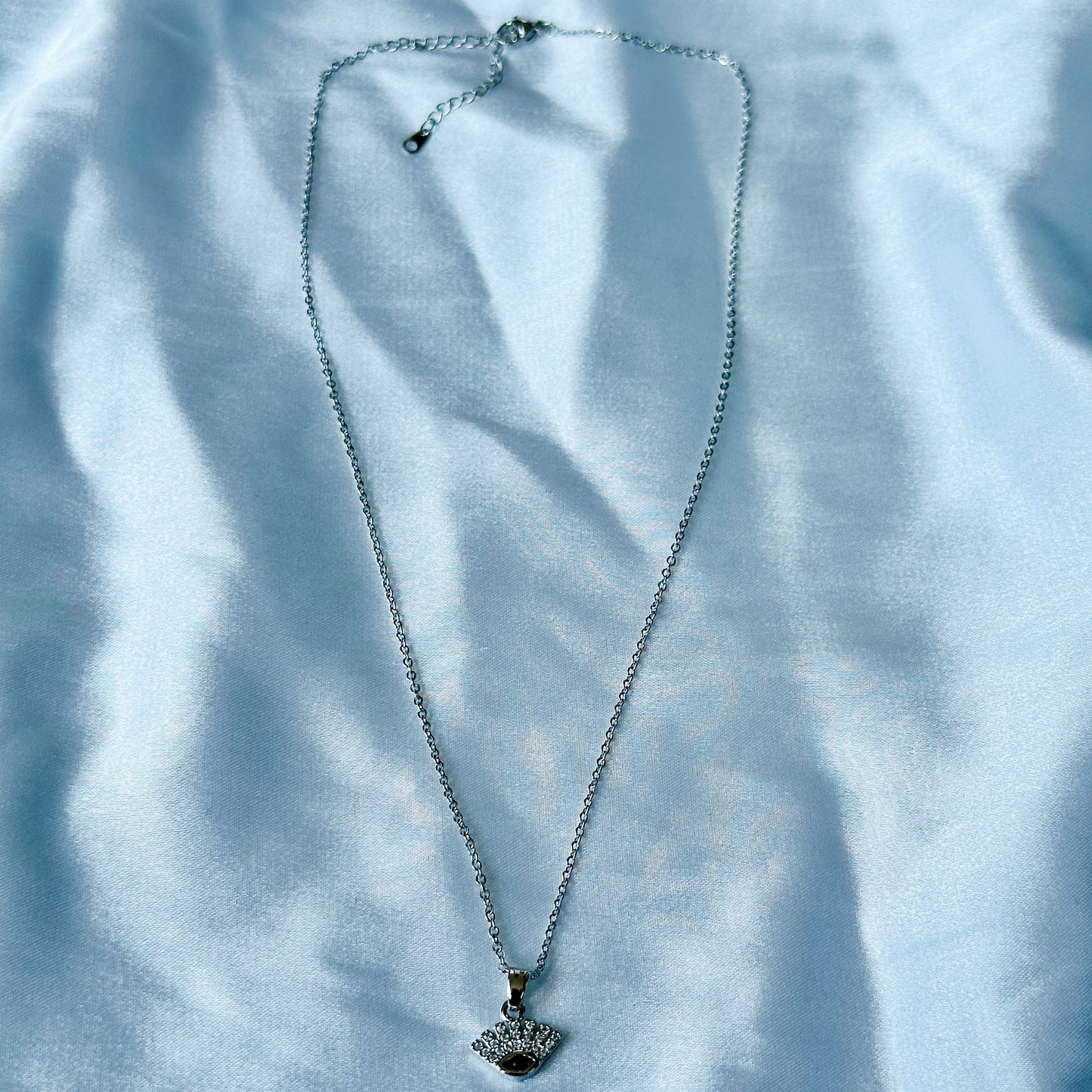 Evil Eye Design American Diamond Silver Plated Stainless Steel Necklace