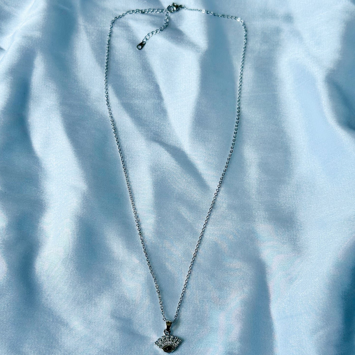 Evil Eye Design American Diamond Silver Plated Stainless Steel Necklace