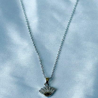 Evil Eye Design American Diamond Silver Plated Stainless Steel Necklace