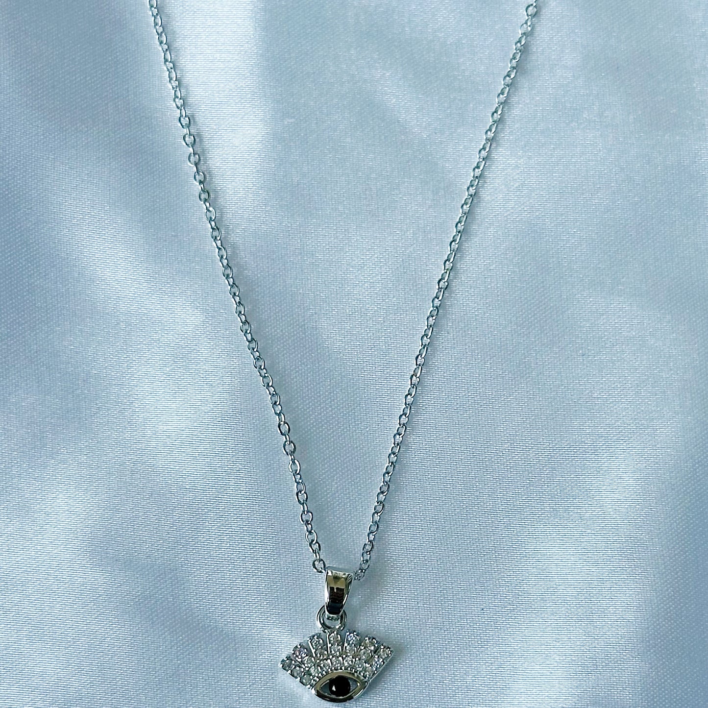 Evil Eye Design American Diamond Silver Plated Stainless Steel Necklace