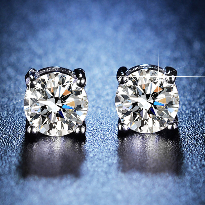 Solitaire Cubic Zircon Crushed Ice Cut Diamond Silver Plated Stud Earrings