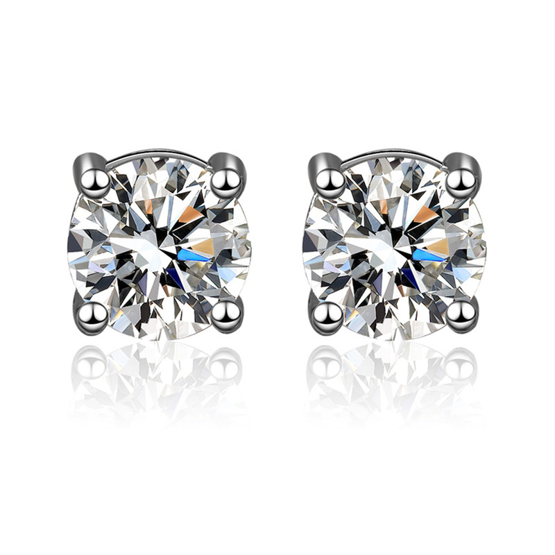 Solitaire Cubic Zircon Crushed Ice Cut Diamond Silver Plated Stud Earrings