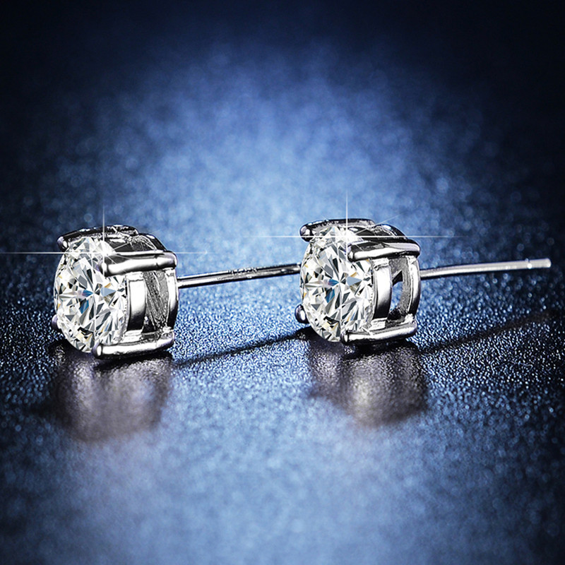 Solitaire Cubic Zircon Crushed Ice Cut Diamond Silver Plated Stud Earrings