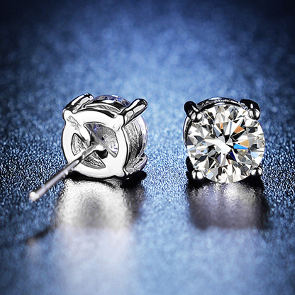Solitaire Cubic Zircon Crushed Ice Cut Diamond Silver Plated Stud Earrings