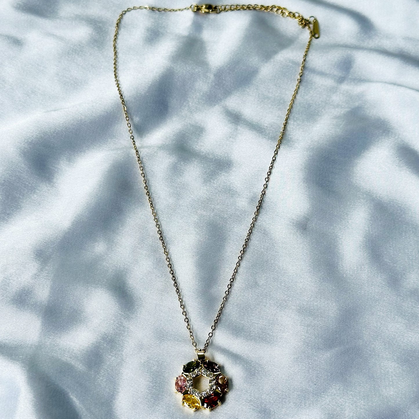 Multi Color Cubic Zircon American Diamond Gold Plated Stainless Steel Necklace
