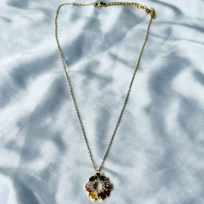 Multi Color Cubic Zircon American Diamond Gold Plated Stainless Steel Necklace