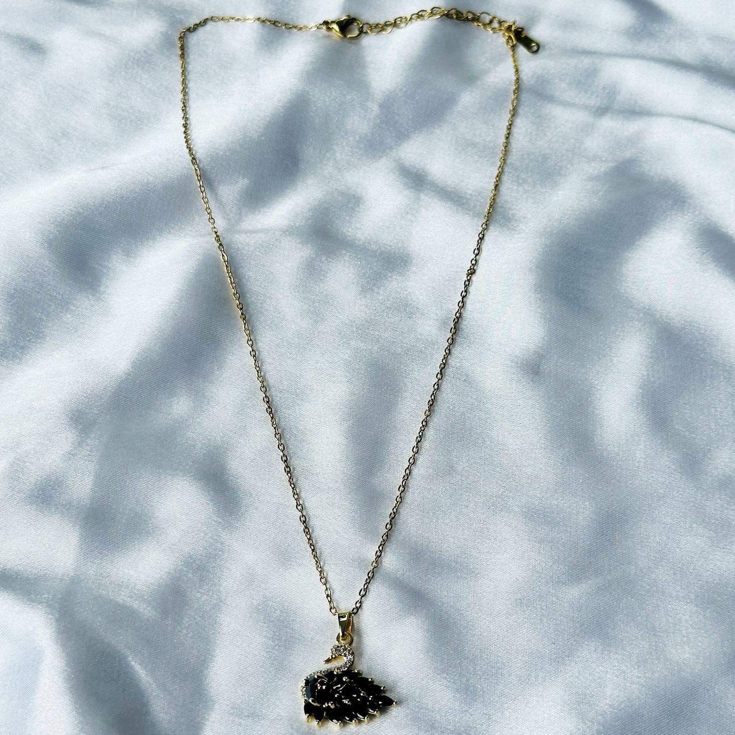 Crystal Black Swan Design American Diamond Gold Plated Stainless Steel Necklace