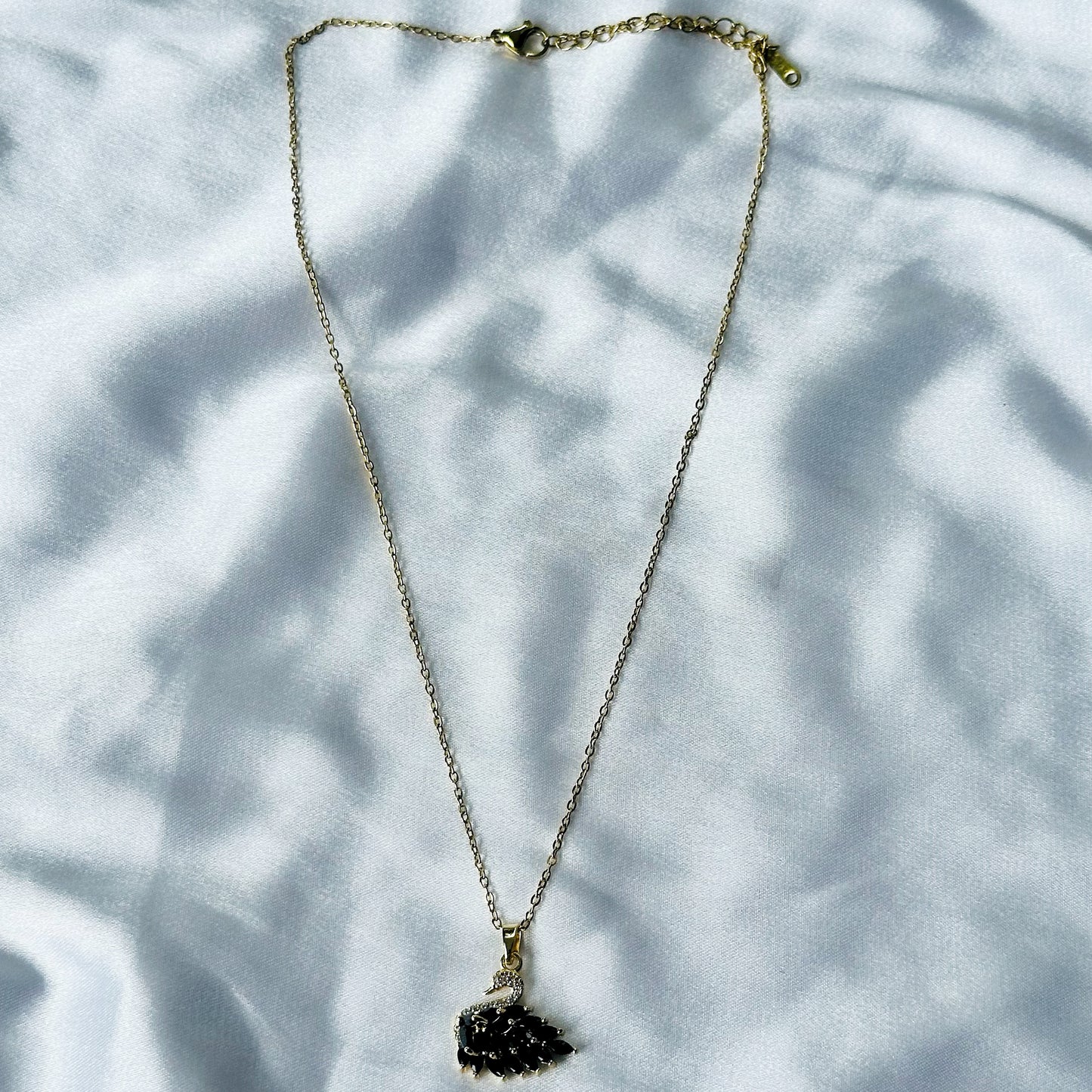 Crystal Black Swan Design American Diamond Gold Plated Stainless Steel Necklace