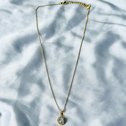 Solitaire Cubic Zircon American Diamond Gold Plated Stainless Steel Necklace