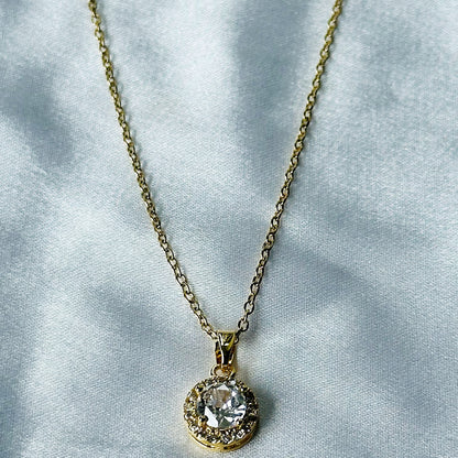 Solitaire Cubic Zircon American Diamond Gold Plated Stainless Steel Necklace