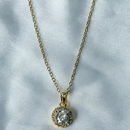 Solitaire Cubic Zircon American Diamond Gold Plated Stainless Steel Necklace