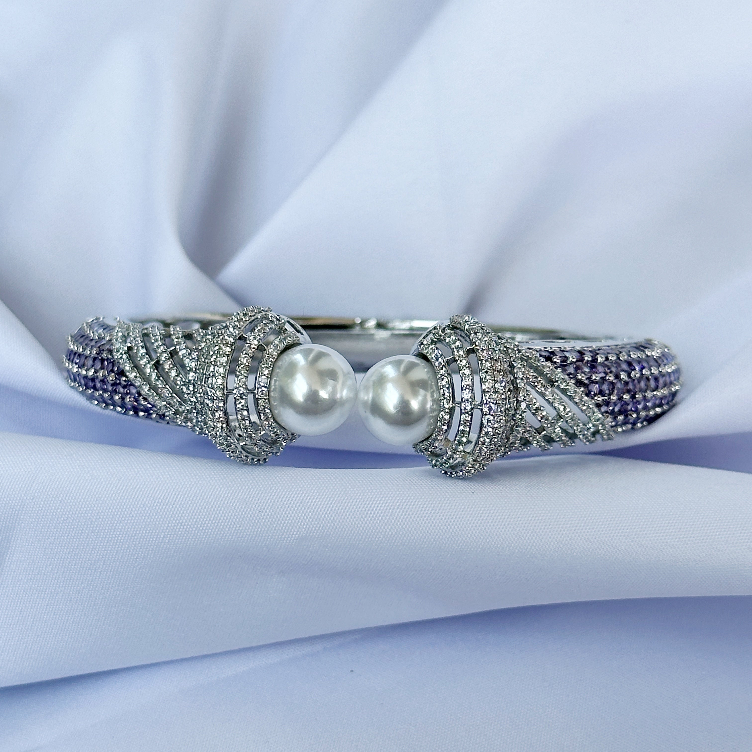 Light Purple Amethyst Cubic Zircon American Diamond Silver Plated Bangle Bracelet
