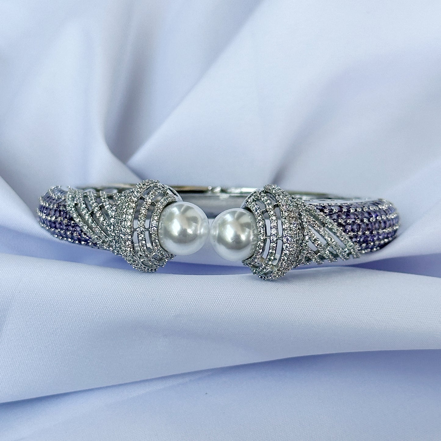 Light Purple Amethyst Cubic Zircon American Diamond Silver Plated Bangle Bracelet