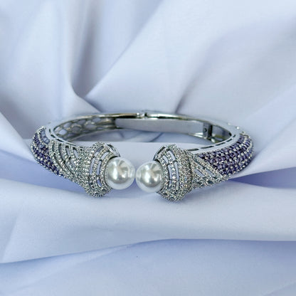 Light Purple Amethyst Cubic Zircon American Diamond Silver Plated Bangle Bracelet