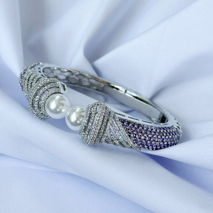 Light Purple Amethyst Cubic Zircon American Diamond Silver Plated Bangle Bracelet