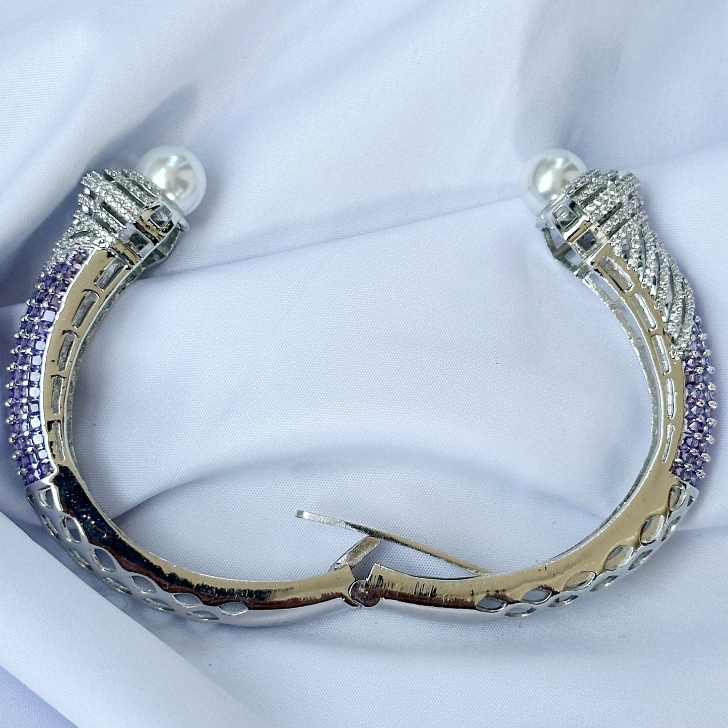 Light Purple Amethyst Cubic Zircon American Diamond Silver Plated Bangle Bracelet