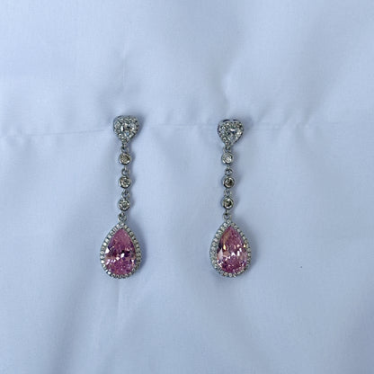Pink Topaz Cubic Zircon American Diamond Silver Plated Pendant Set