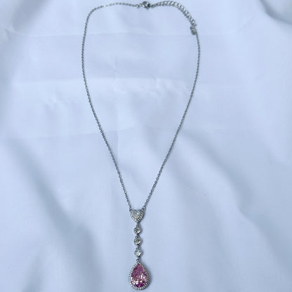 Pink Topaz Cubic Zircon American Diamond Silver Plated Pendant Set
