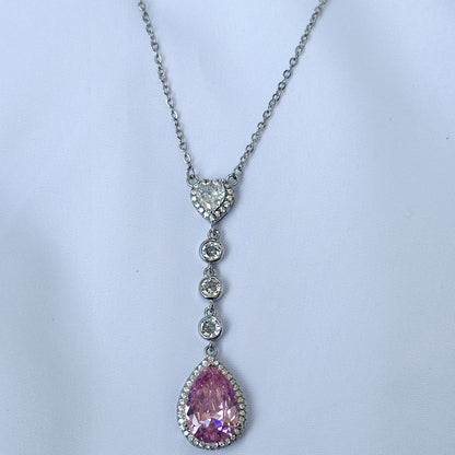 Pink Topaz Cubic Zircon American Diamond Silver Plated Pendant Set