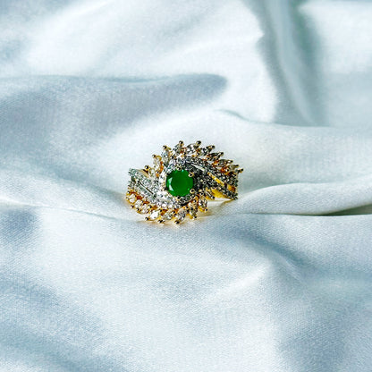 Green Emerald Cubic Zircon American Diamond Gold/Silver Plated Adjustable Ring