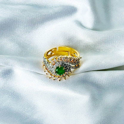 Green Emerald Cubic Zircon American Diamond Gold/Silver Plated Adjustable Ring