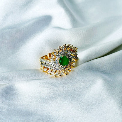 Green Emerald Cubic Zircon American Diamond Gold/Silver Plated Adjustable Ring