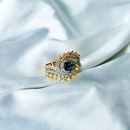 Blue Sapphire Cubic Zircon American Diamond Gold/Silver Plated Adjustable Ring