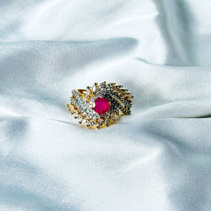 Red Ruby Cubic Zircon American Diamond Gold/Silver Plated Adjustable Ring