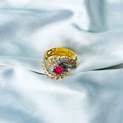 Red Ruby Cubic Zircon American Diamond Gold/Silver Plated Adjustable Ring