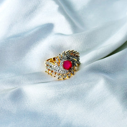 Red Ruby Cubic Zircon American Diamond Gold/Silver Plated Adjustable Ring