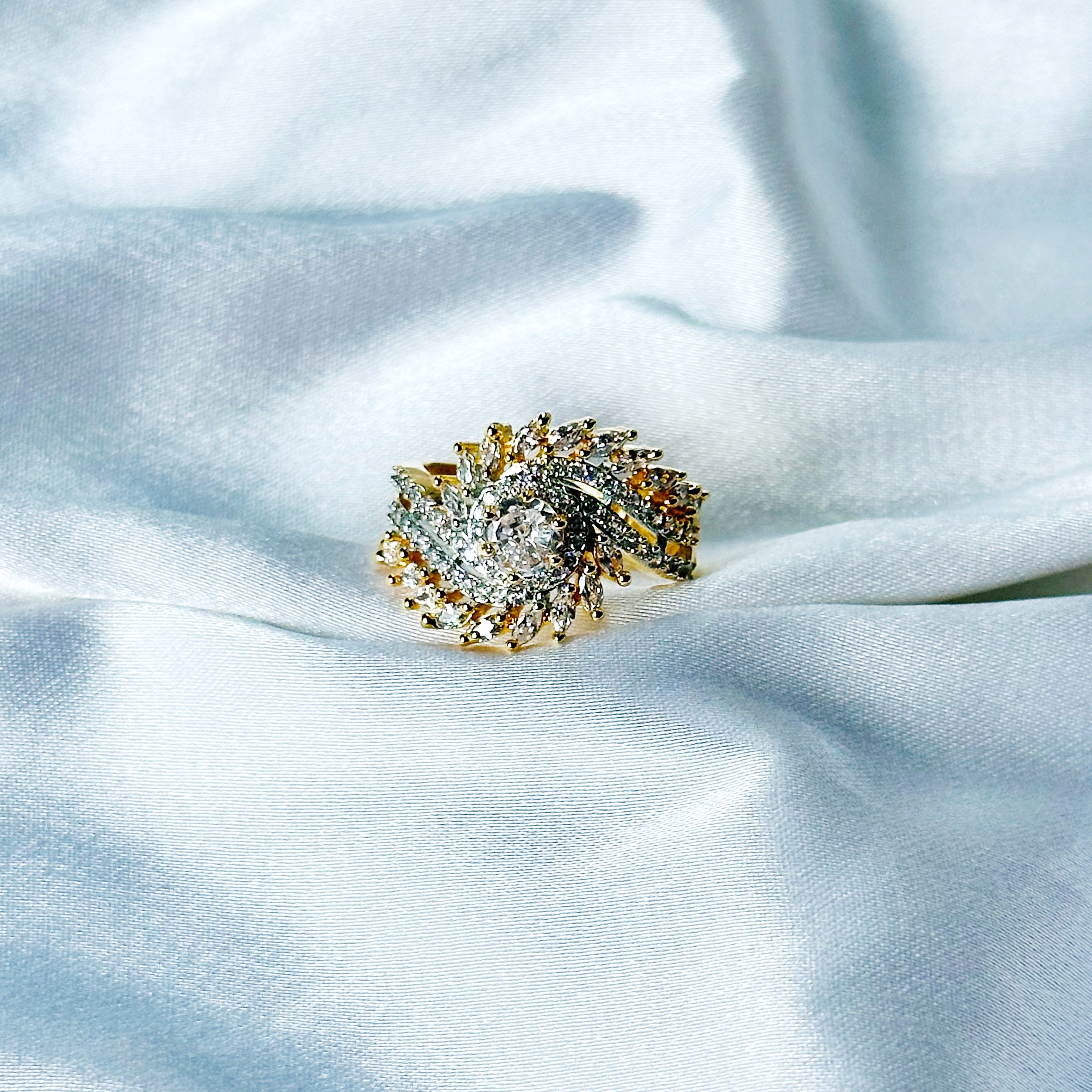 Solitaire Cubic Zircon American Diamond Gold/Silver Plated Adjustable Ring