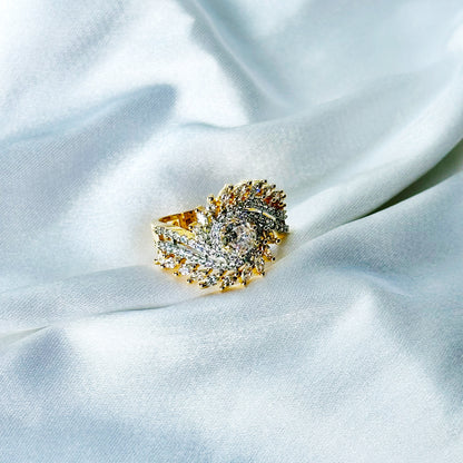 Solitaire Cubic Zircon American Diamond Gold/Silver Plated Adjustable Ring